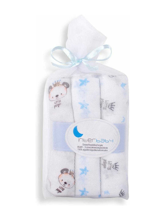 Interbaby Πάνες Αγκαλιάς από Μουσελίνα Μπλε 80x80εκ. 3τμχ