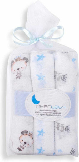 Interbaby Musselin-Kuscheldecken Blau 80x80cm. 3Stück