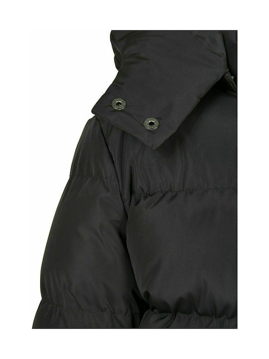 Kids Quilted Short Coat with Hood Black