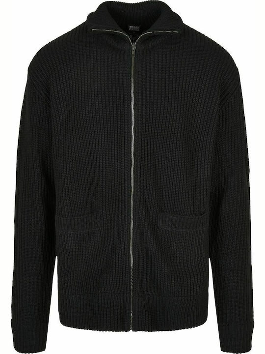 Men's Knitted Cardigan with Zipper Black