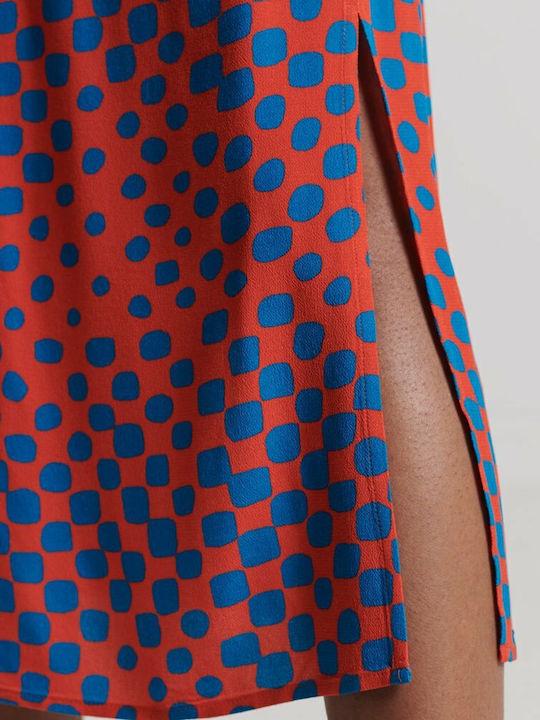 High-waisted Midi Skirt Blue Paint Strokes