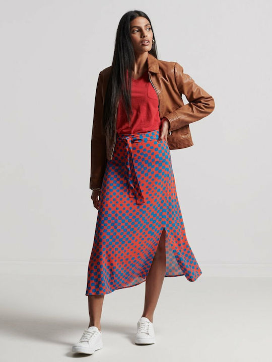 High-waisted Midi Skirt Blue Paint Strokes