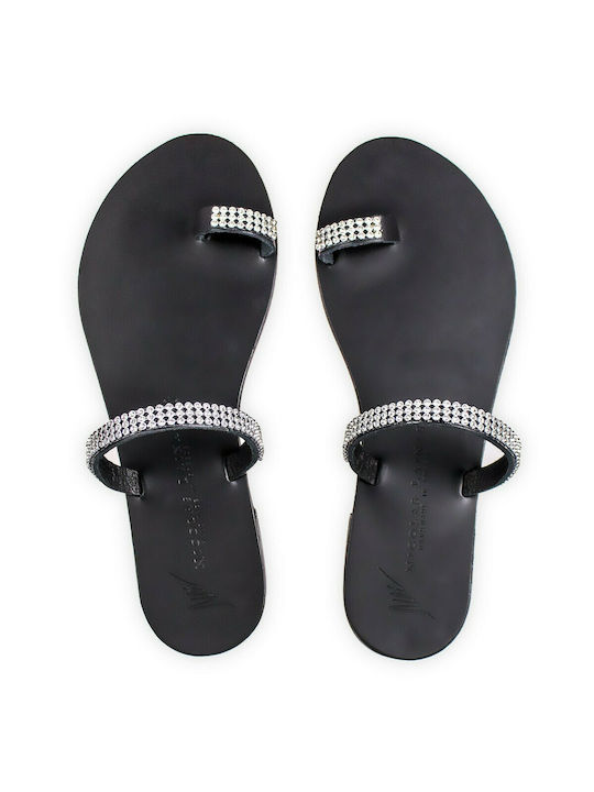 Lainas Paros 213L Leather Women's Flat Sandals in Black Color