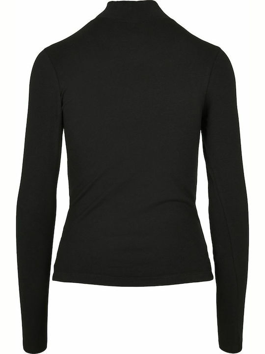 Damen Bluse Baumwolle Langärmelig Rollkragenpullover Schwarz