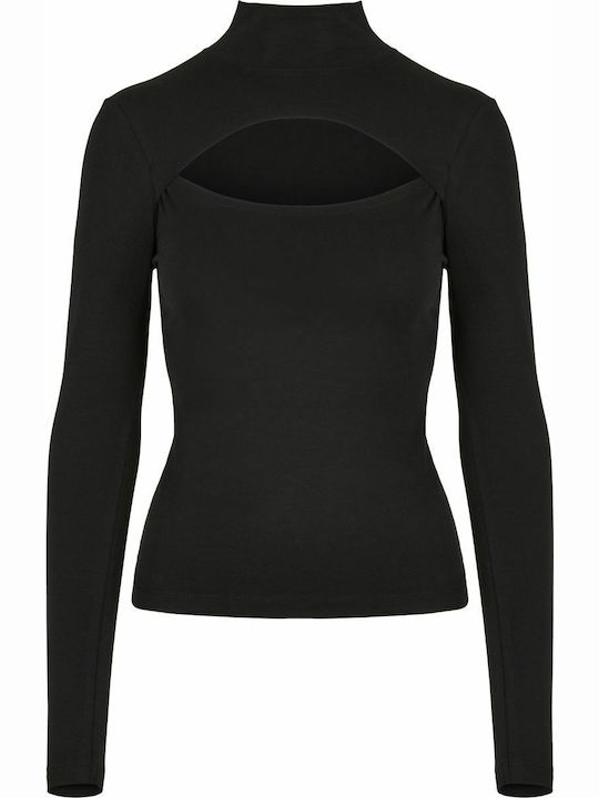 Damen Bluse Baumwolle Langärmelig Rollkragenpullover Schwarz