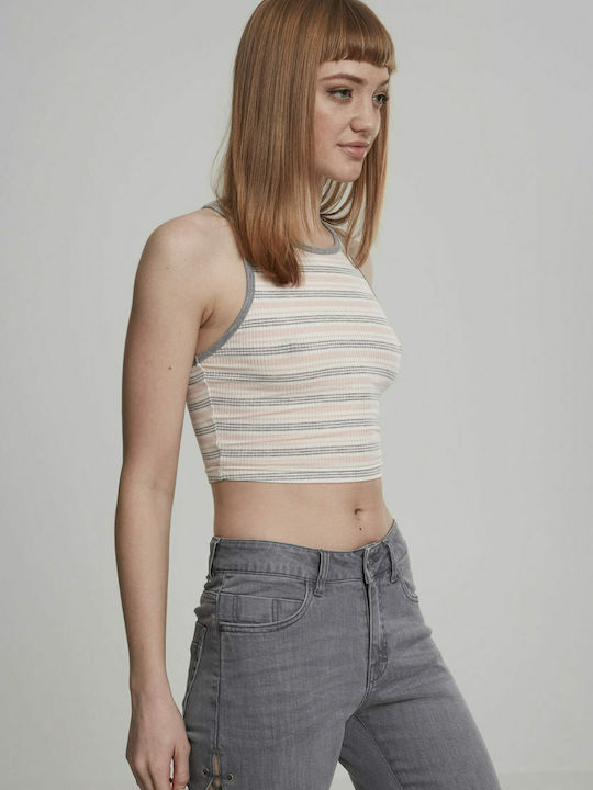 Γυναικείο Καλοκαιρινό Crop Top Αμάνικο Ριγέ Ροζ