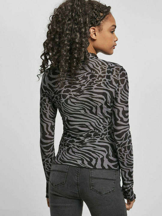 Bluze Damă Mânecă Lungă Animal Print Asphalt/Negru