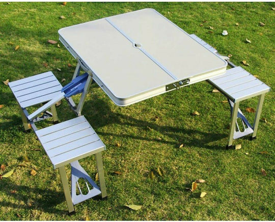 Factory Aluminum Folding Picnic Table - Bench in Case 85.5x65x66.5cm White 3pcs