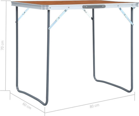 vidaXL Table Metal for Camping Foldable in Case 80x60x70cm Brown