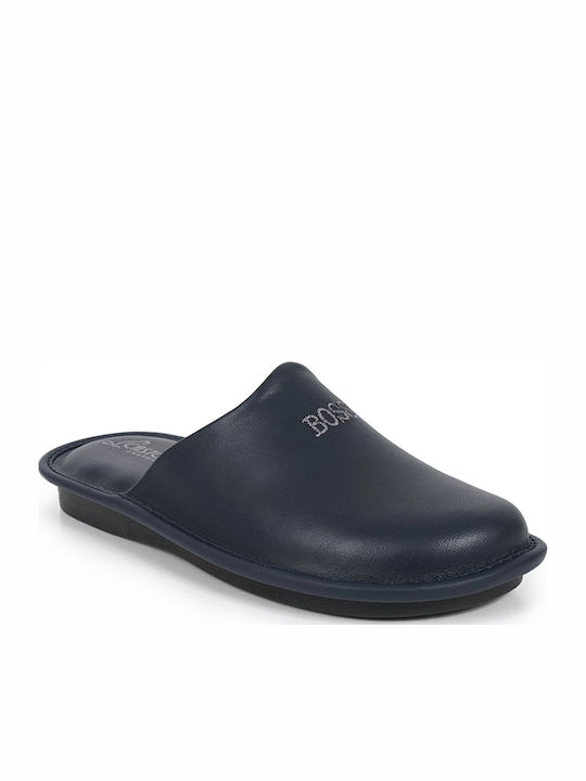 Men's Leather Slippers Blue