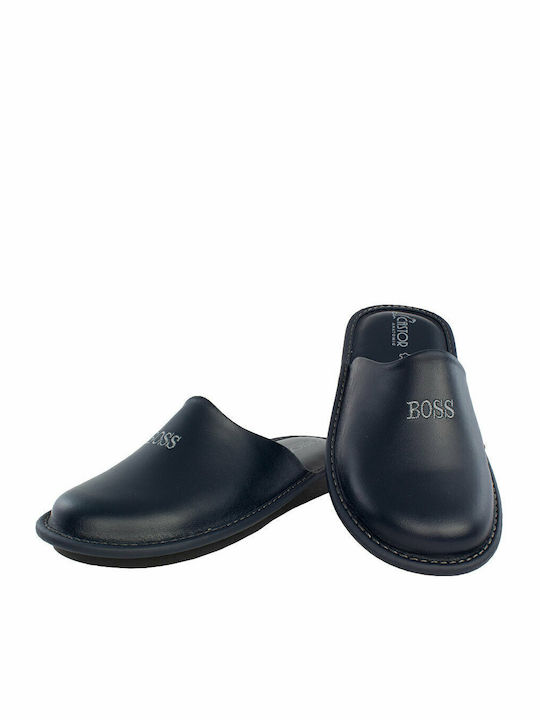 Men's Leather Slippers Blue