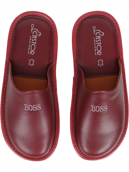 Men's Leather Slippers Red