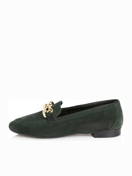 Leather Women's Loafers in Green Color