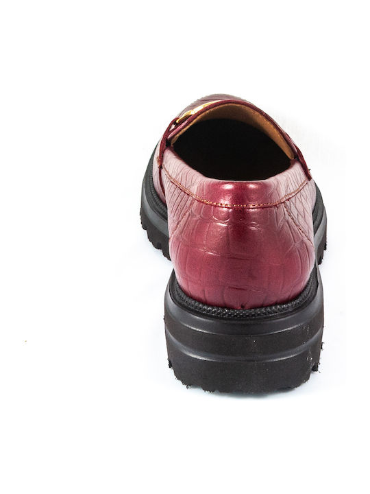 Leather Women's Moccasins in Burgundy Color