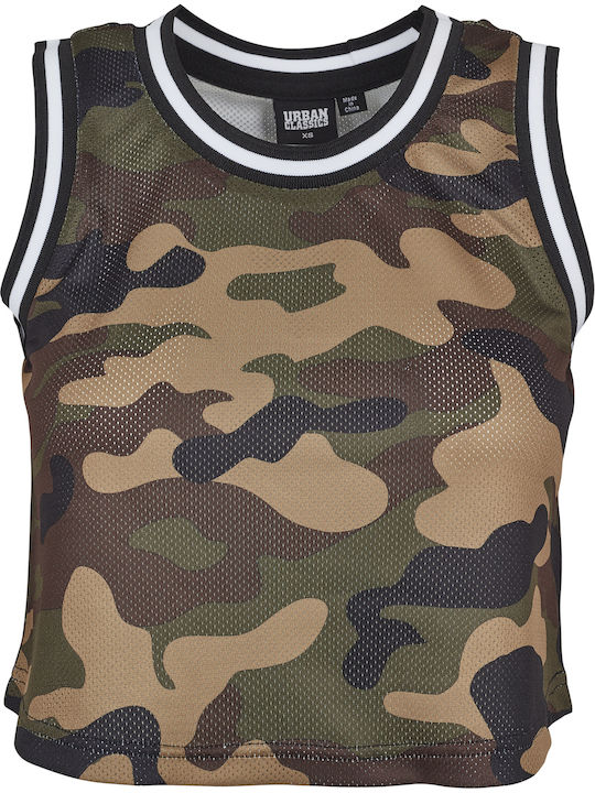 Bluze Damă de Vara Crop Top Fără Mânecă Wood Camo/Negru/Alb