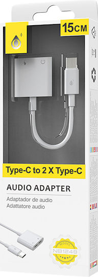Moveteck NB1248 Μετατροπέας USB-C male σε 3.5mm / USB-C female Λευκό 1τμχ