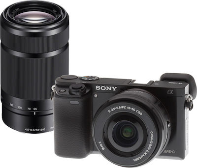 Sony α6000 Безогледален Фотоапарат Комплект (E PZ 16-50mm F3.5-5.6 OSS + E 55-210mm F4.5-6.3 OSS) Черна