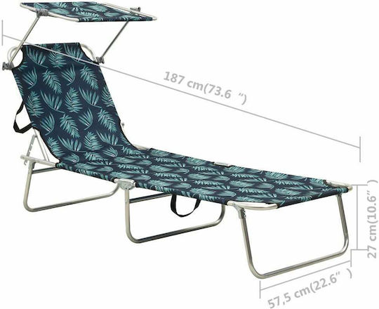 vidaXL Foldable Aluminum Beach Sunbed Green with Shader 187x57.5x27cm