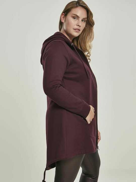 Lang Damen Sweatshirtjacke Kapuzen Red Wine