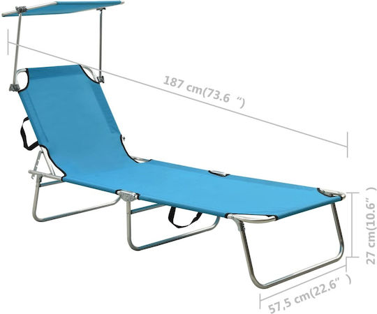 vidaXL Foldable Aluminum Beach Sunbed Blue with Shader 187x57.5x27cm
