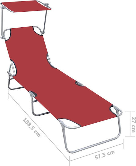 vidaXL Foldable Aluminum Beach Sunbed Red with Shader 188.5x57.5x27cm