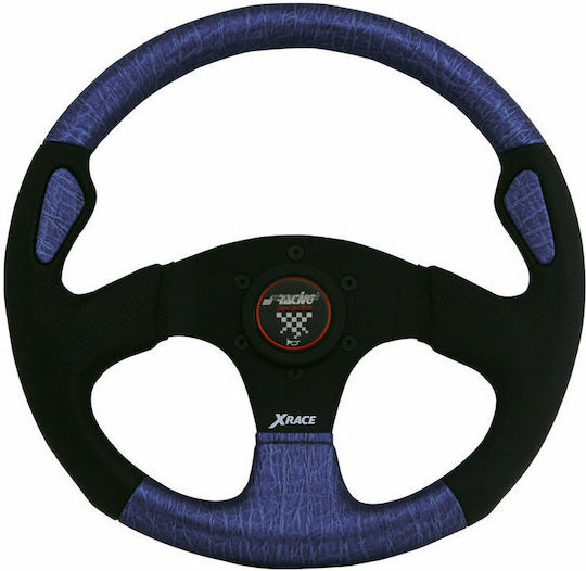 Simoni Racing Τιμόνι Αυτοκινήτου X-Race Δερμάτινο Τριάκτινο Μαύρο/Μπλε