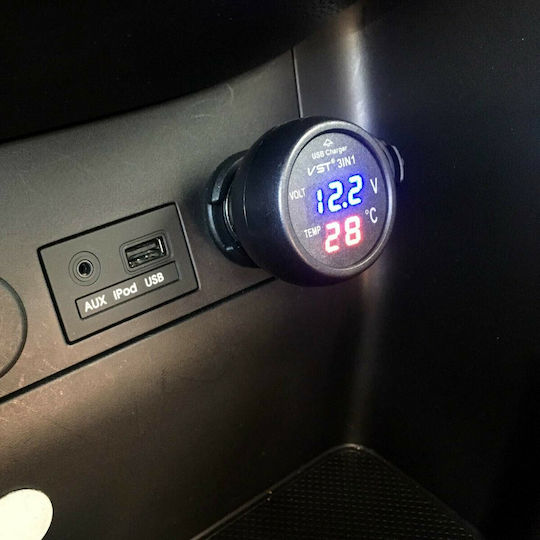 Auto Gs Car Lighter Voltmeter Digital Instrument με Θύρα Φόρτισης USB