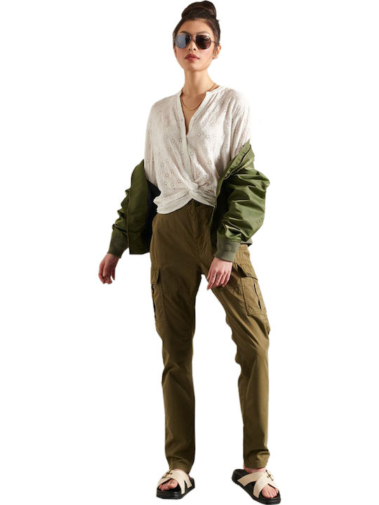 Women's Fabric Cargo Trousers Slim Fit Tuscan Olive