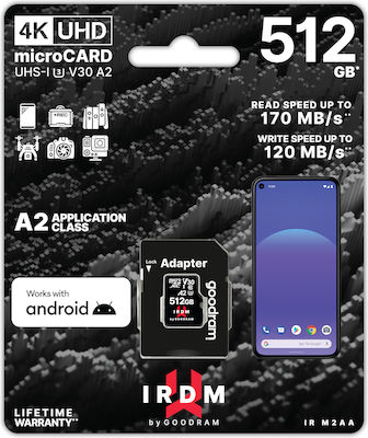 GoodRAM IRDM microSDXC 512GB Class 10 U3 V30 A2 UHS-I with Adapter