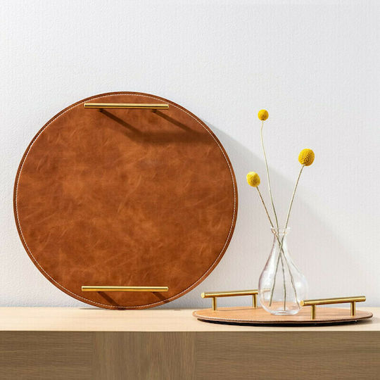 Navaris Round Serving Tray with Handles in Brown Color 53514.02.05 2pcs