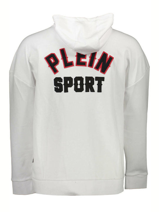 Plein Sport Men's Sweatshirt Jacket with Hood and Pockets White