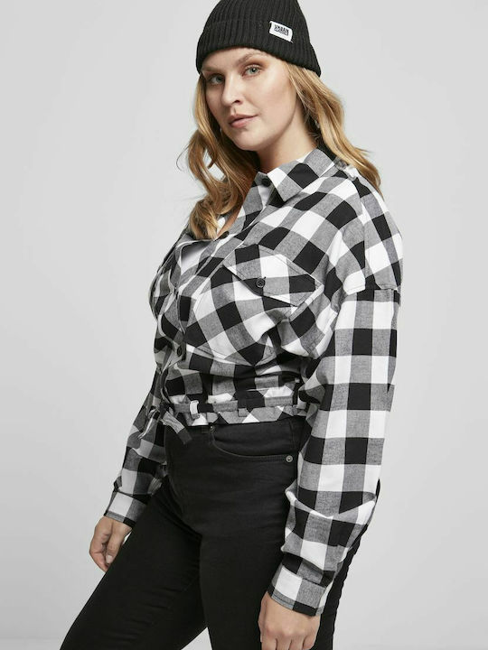 Long Sleeve Women's Cotton Shirt Black Checked