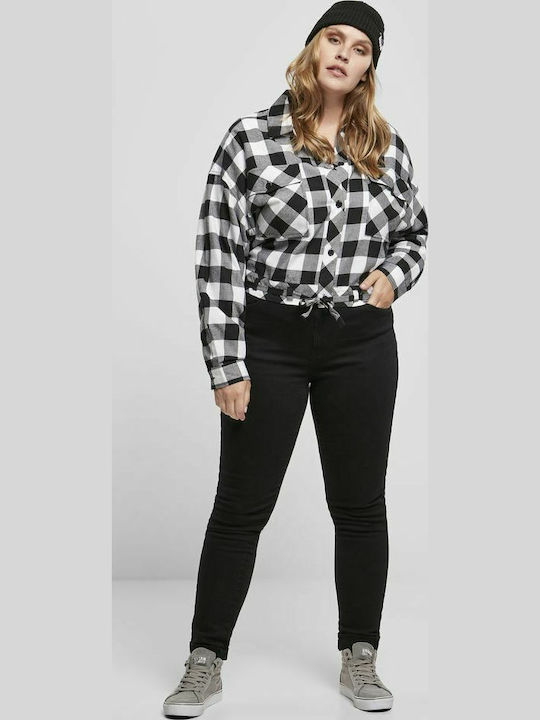 Long Sleeve Women's Cotton Shirt Black Checked