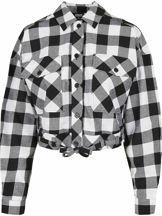 Long Sleeve Women's Cotton Shirt Black Checked