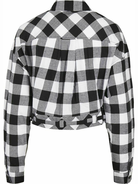 Long Sleeve Women's Cotton Shirt Black Checked