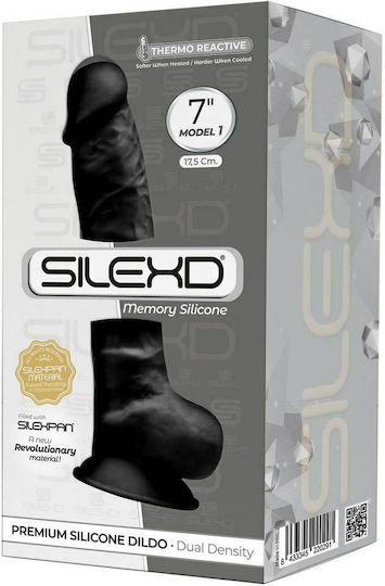 SilexD Dual Density Silicone Model 1 Glass Dildo with Balls and Suction Cup Black 18cm