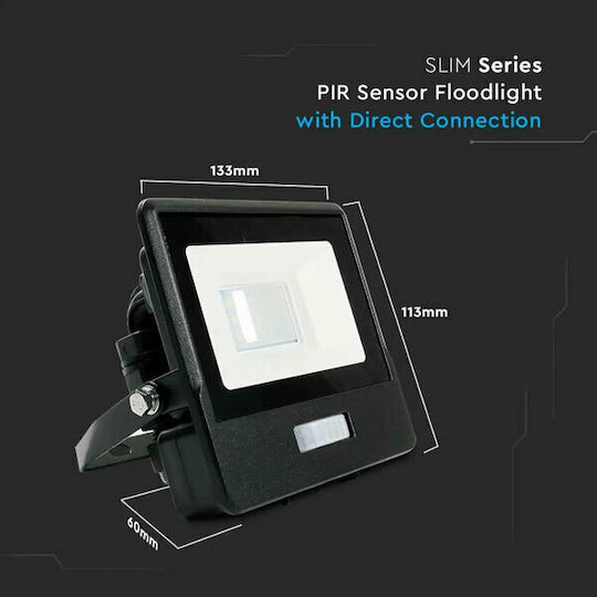 V-TAC Waterproof LED Floodlight 10W Cold White 6500K with Motion Sensor IP65