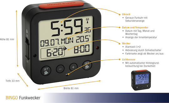 TFA Bingo Tisch-Digitaluhr mit Wecker 602528 TFA Bingo Tisch-Digitaluhr mit Wecker 602528