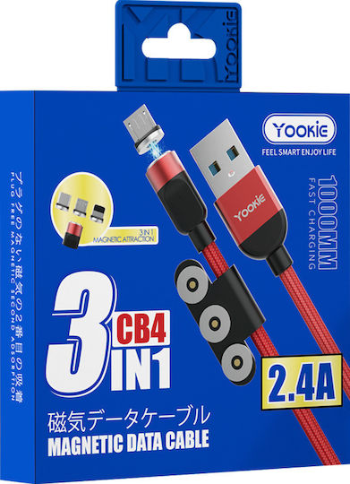 Yookie Magnetic USB to micro USB Cable Κόκκινο 1m (CB4)