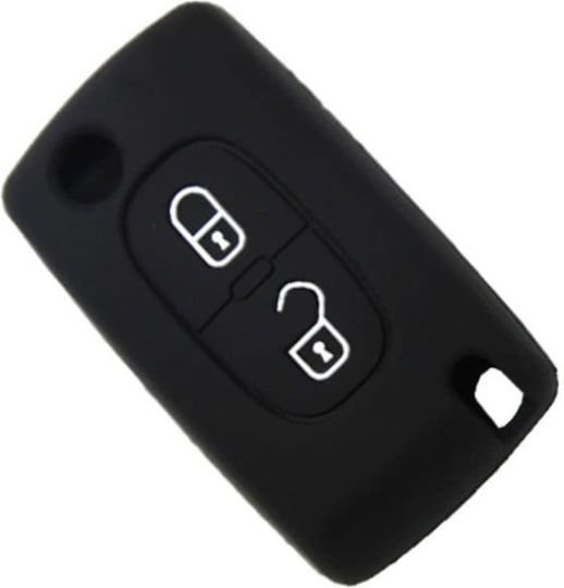 Silicone Car Key Cover Case with 2 Buttons for Citroen / Peugeot Black