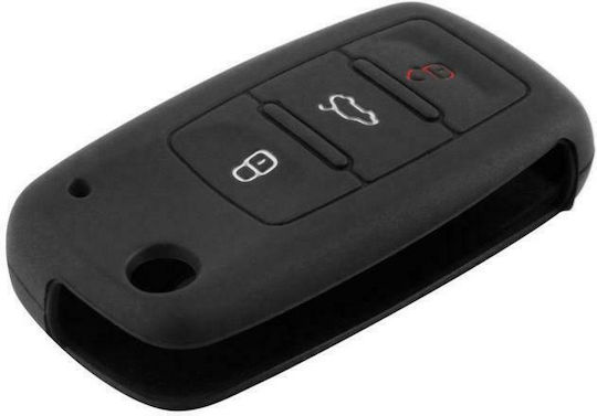Silicone Car Key Cover Case with 3 Buttons for Seat / Skoda / VW Black