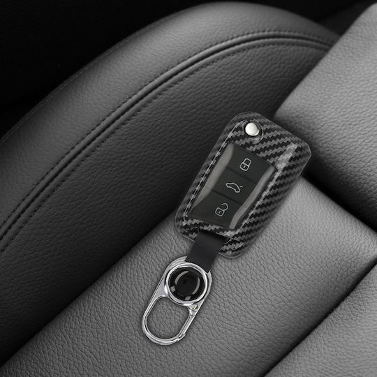 Carbon Car Key Cover Case with 3 Buttons for VW Black