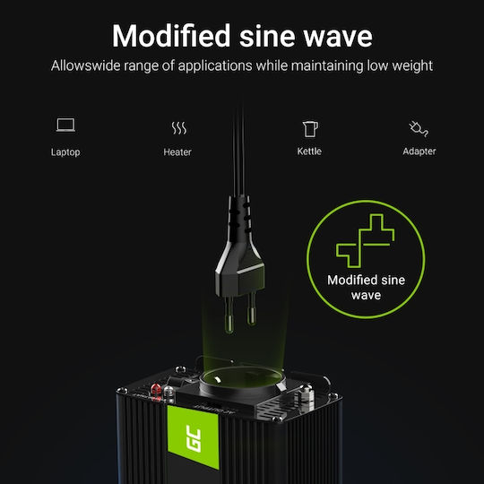 Green Cell Car Inverter Modified Sinewave 300W to Converter 12V DC in 230V AC with 1xUSB