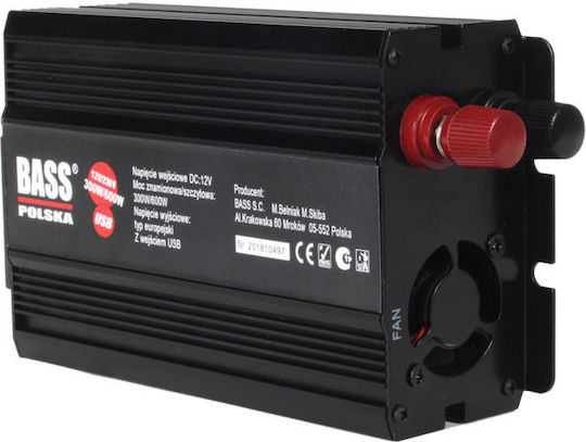 Bass Polska Invertor Auto Unda sinusoidală pură 600W pentru Convertirea 12V DC în 230V AC cu 1xUSB