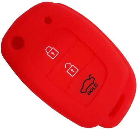 Silicone Car Key Cover Case with 3 Buttons for Hyundai Red