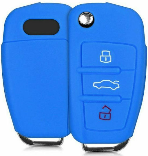 Silicone Car Key Cover Case with 3 Buttons for Audi Blue