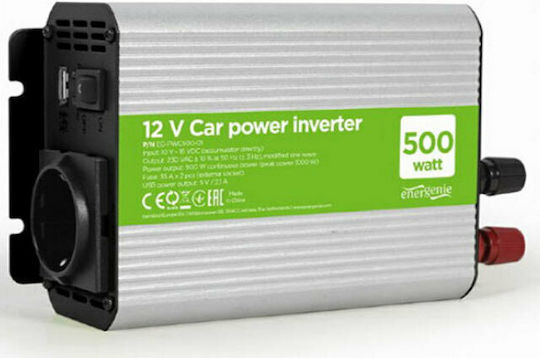 Energenie Invertor Auto 500W pentru Convertirea 12V DC în 230V AC cu 1xUSB