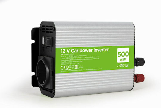 Energenie Invertor Auto 500W pentru Convertirea 12V DC în 230V AC cu 1xUSB