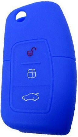 Silicone Car Key Cover Case with 3 Buttons for Ford Blue