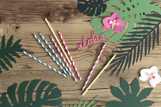 PartyDeco Stripped Yellow Straws Paper Yellow 10pcs